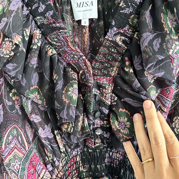 MISA Marni Printed Chiffon Midi Dress Size Small Black Boho Paisley - Picture 9 of 16